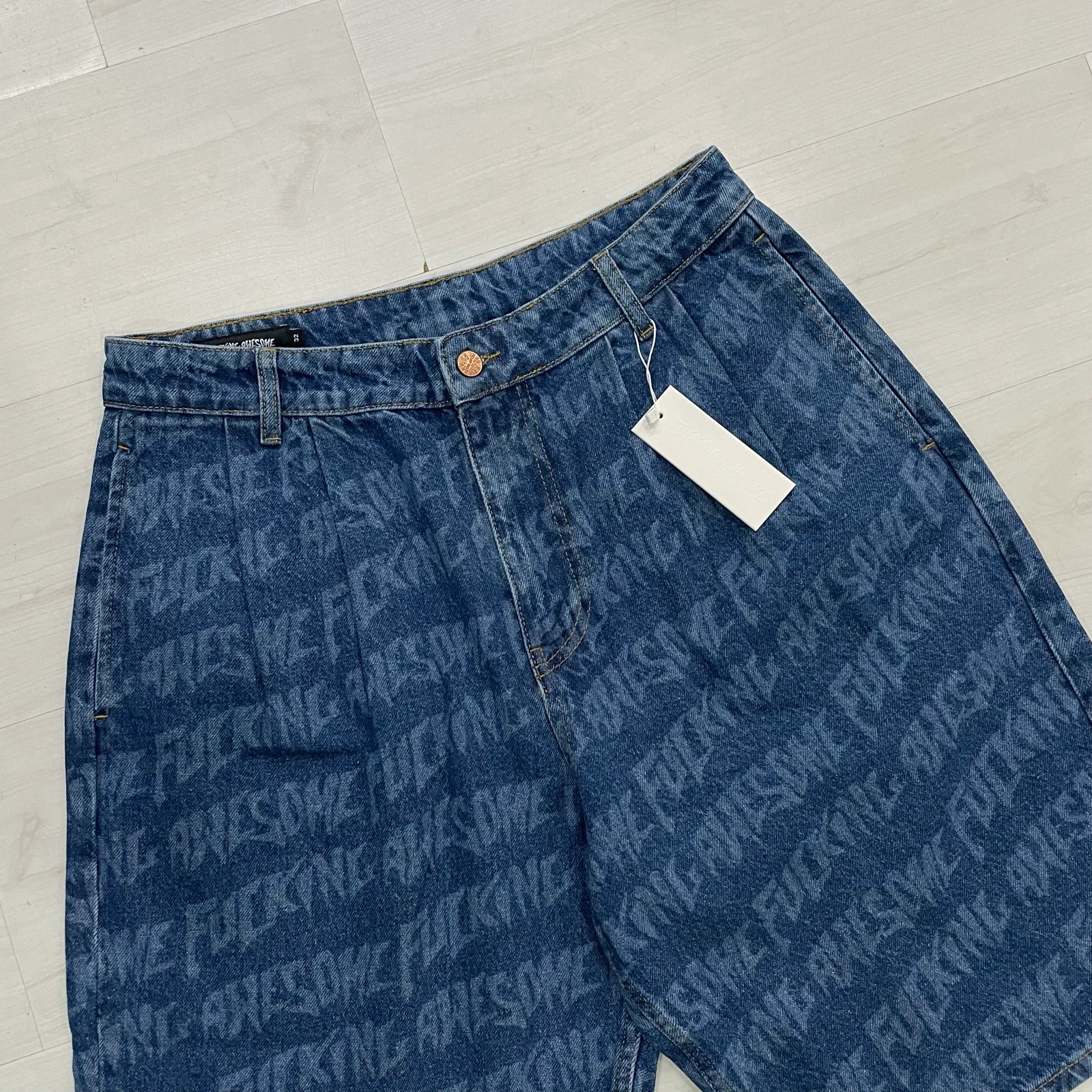 Fucking Awesome korte broek - Baggy Pleated Denim Shorts (blauw) – photo 3